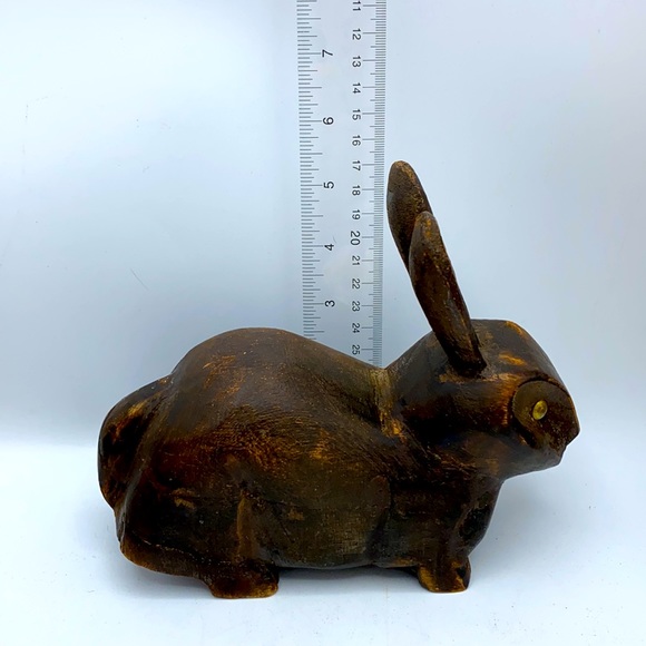Vintage Handmade Primitive Bunny Rabbit Primitive Rustic Brown Hand Carved Wood - Picture 12 of 13